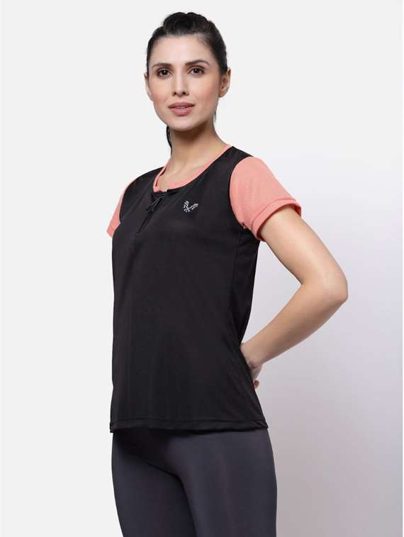 women's color block henley neck t-shirt - 20501735 -  Standard Image - 1
