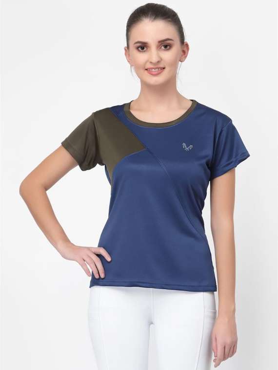 women's color block round neck t-shirt