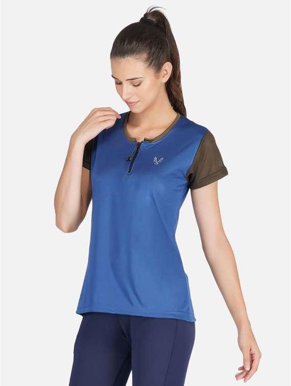 women's color block henley neck t-shirt