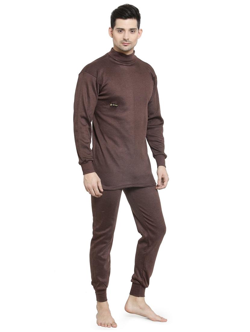 men brown cotton thermal top bottom set - 20501898 - Standard Image - 1