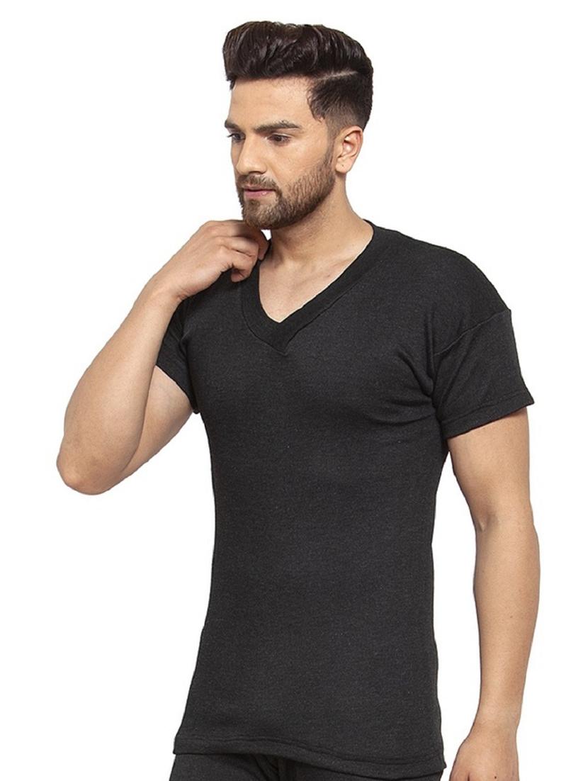 black cotton blend thermal top - 20501905 - Standard Image - 1