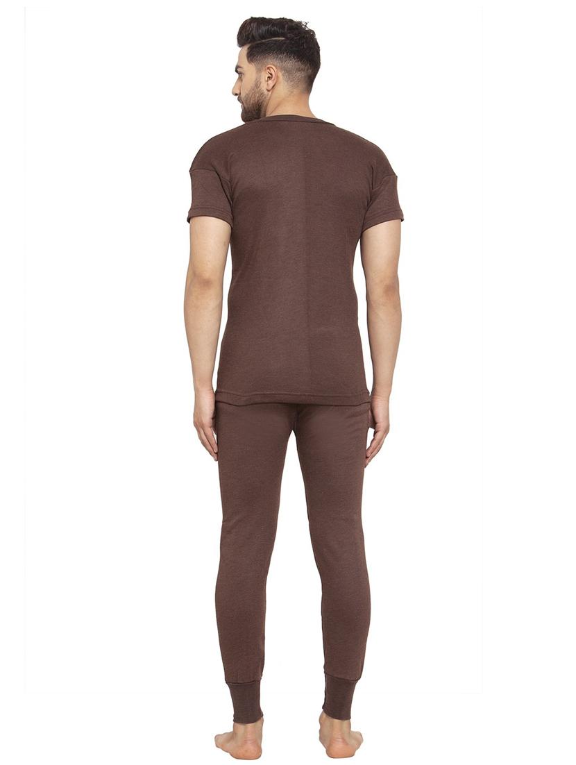 men brown wool thermal top bottom set - 20501914 -  Standard Image - 1