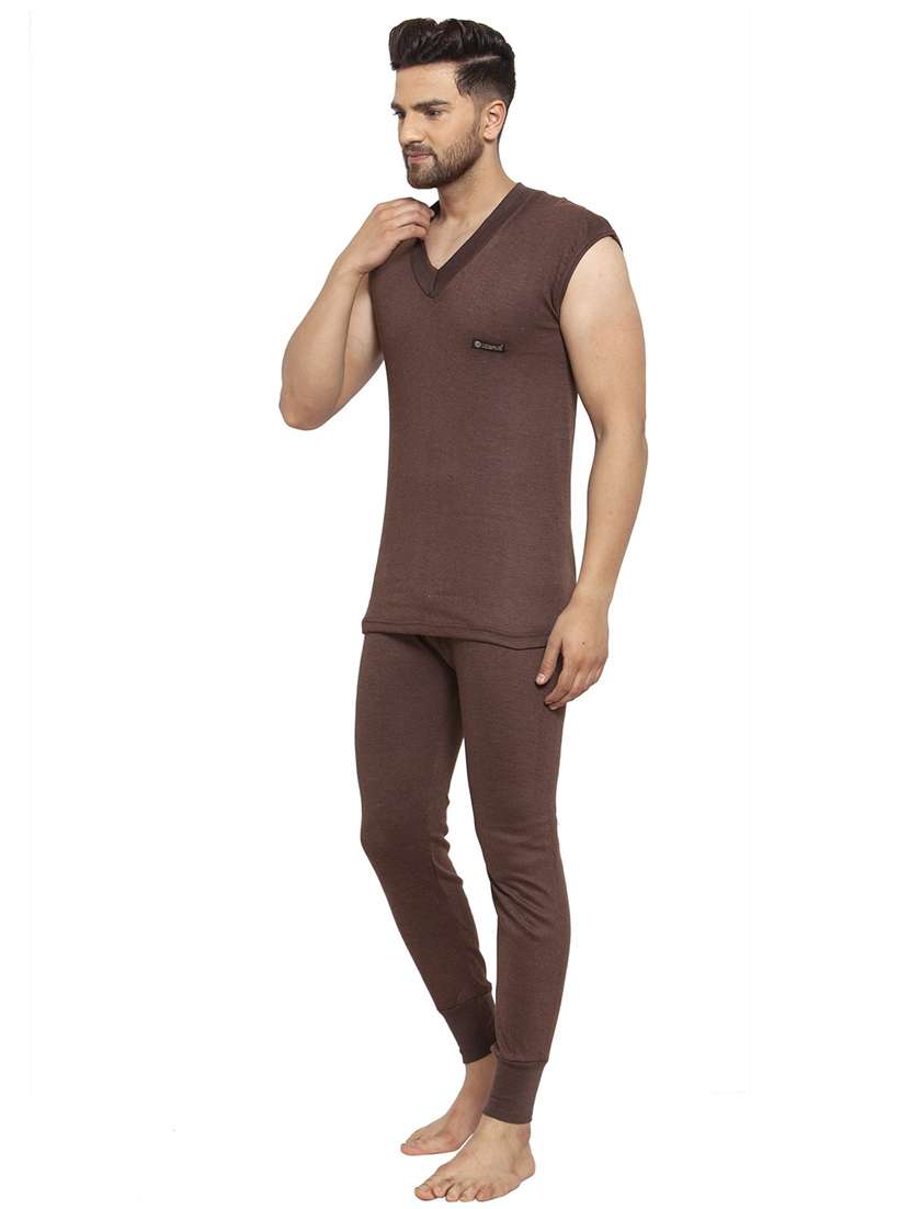 men brown cotton thermal set - 20501934 -  Standard Image - 1