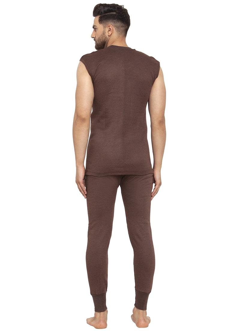 men solid brown cotton sleeveless thermal set - 20501939 - Standard Image - 1
