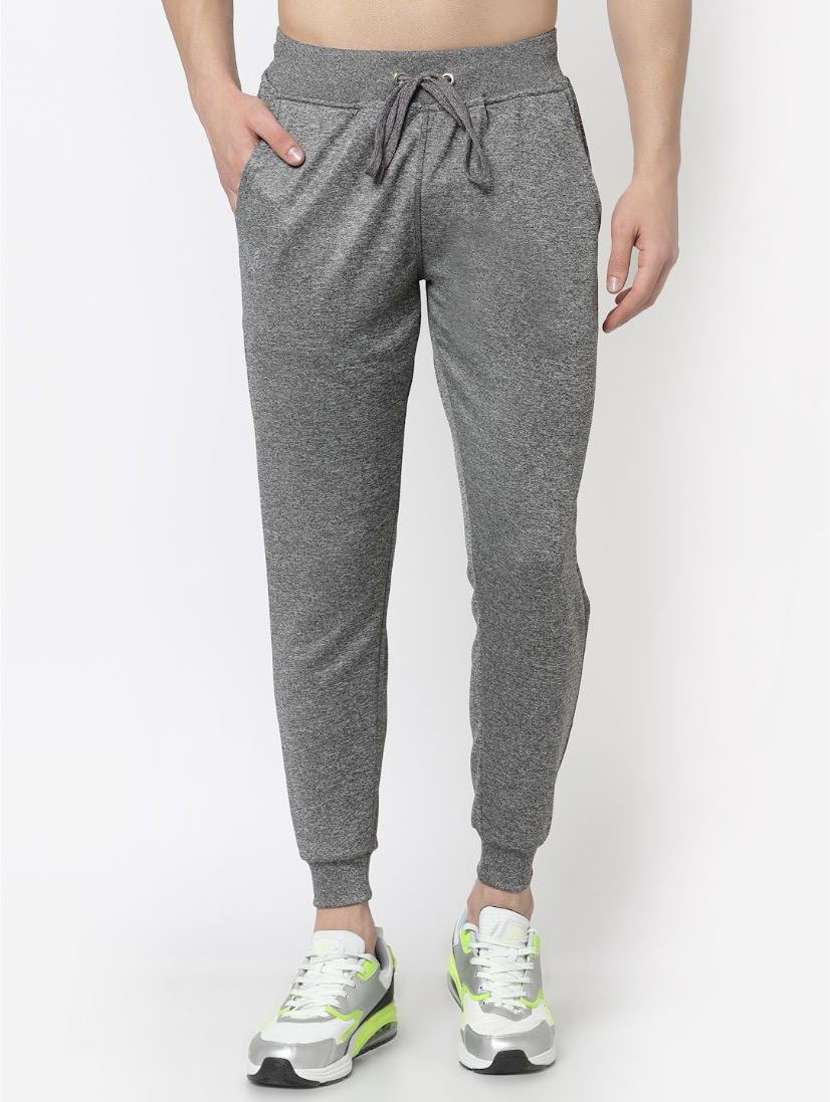 men grey solid mid rise jogger