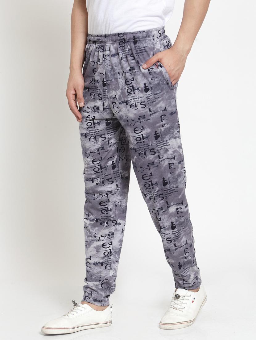 men grey cotton blend printed track pant - 20502211 -  Standard Image - 1