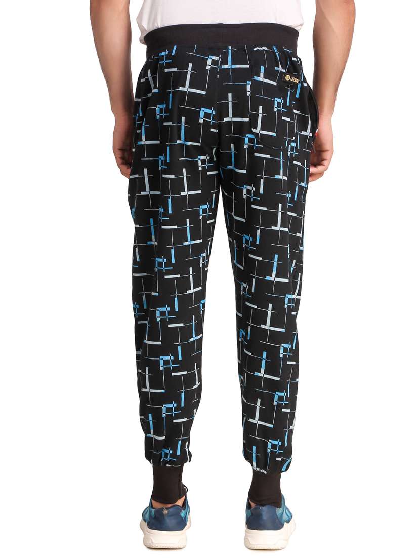 men black cotton blend printed joggers - 20502217 -  Standard Image - 1