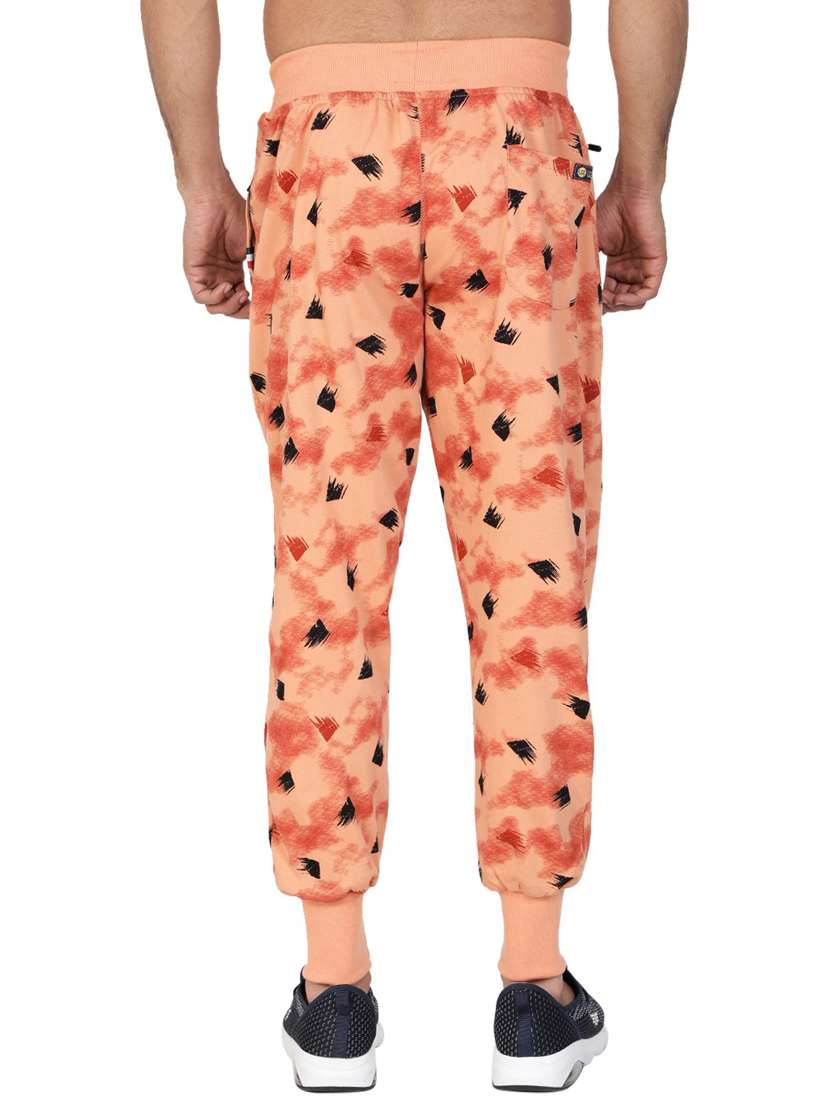 men peach cotton blend printed joggers - 20502245 -  Standard Image - 1