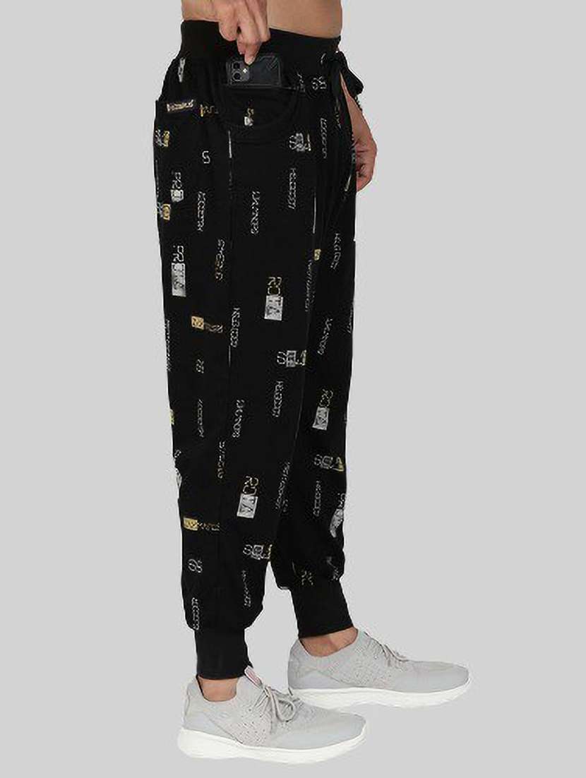 men black cotton blend printed joggers - 20502248 -  Standard Image - 1