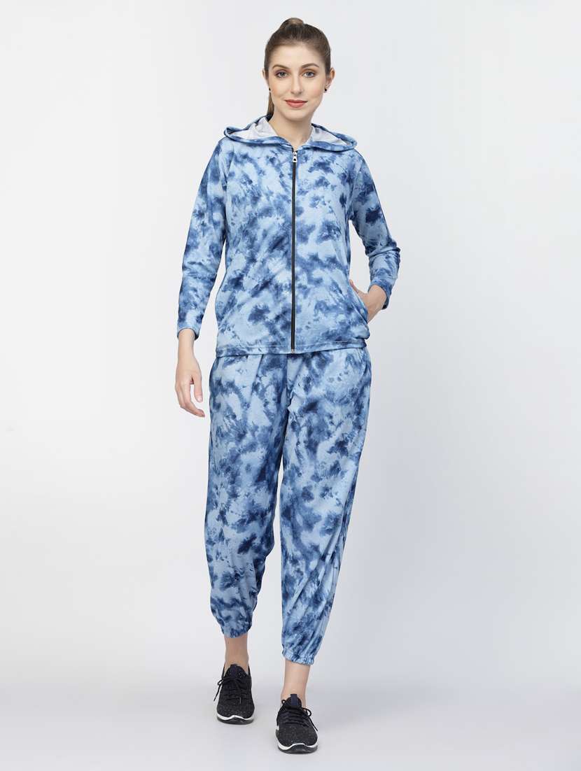 women blue polyester jacket and trouser co-ord set