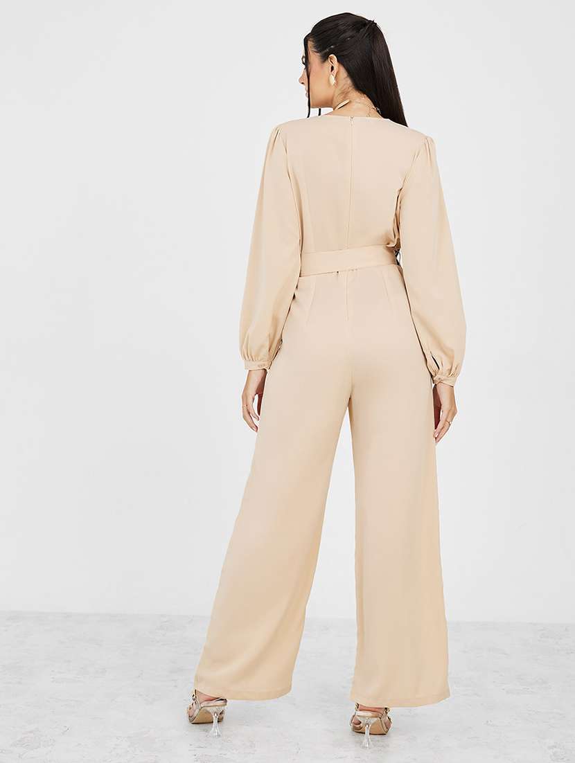 nude solid full leg jumpsuit - 20502557 -  Standard Image - 1