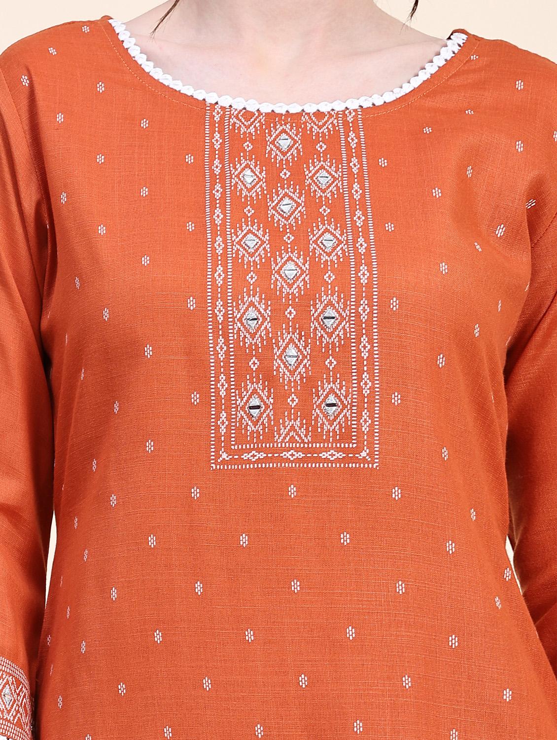 orange three quarter sleeve kurta pant set - 20502605 - Standard Image - 4