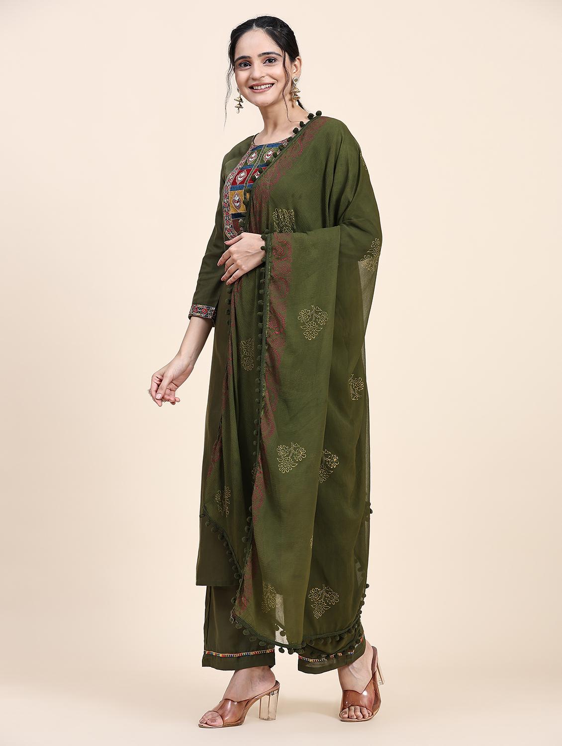 olive three quarter sleeve suit set - 20502616 -  Standard Image - 1