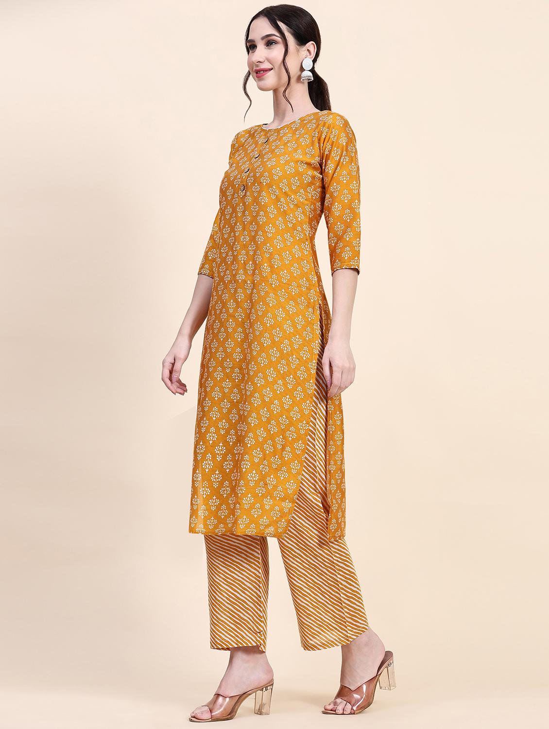 yellow cotton kurta pant set - 20502633 - Standard Image - 1