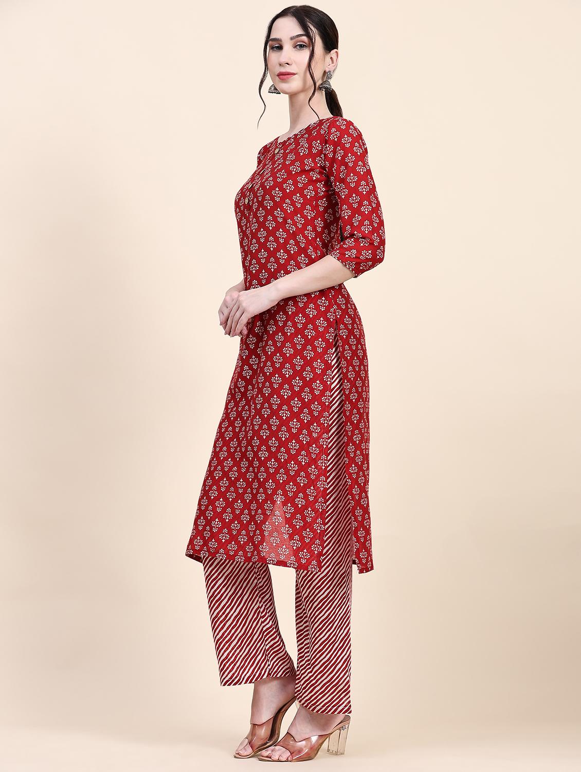 red cotton kurta pant  set - 20502634 -  Standard Image - 1