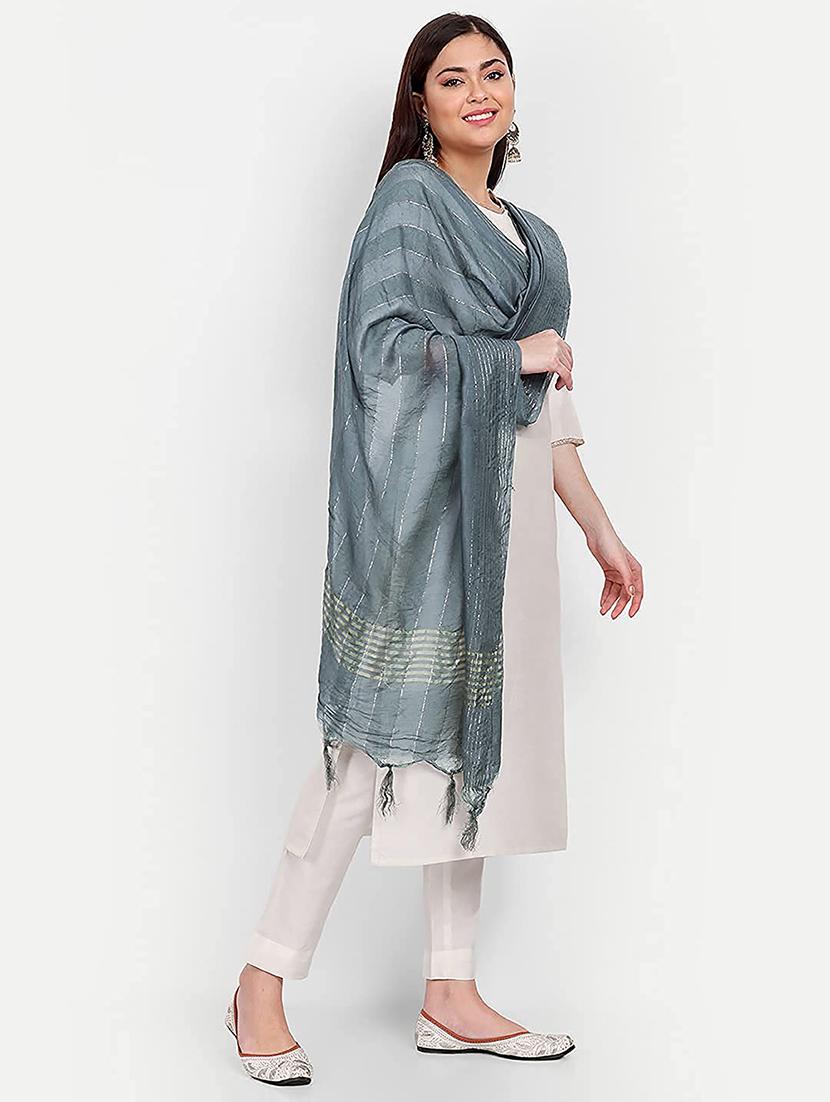 grey striped dupatta - 20502743 -  Standard Image - 1