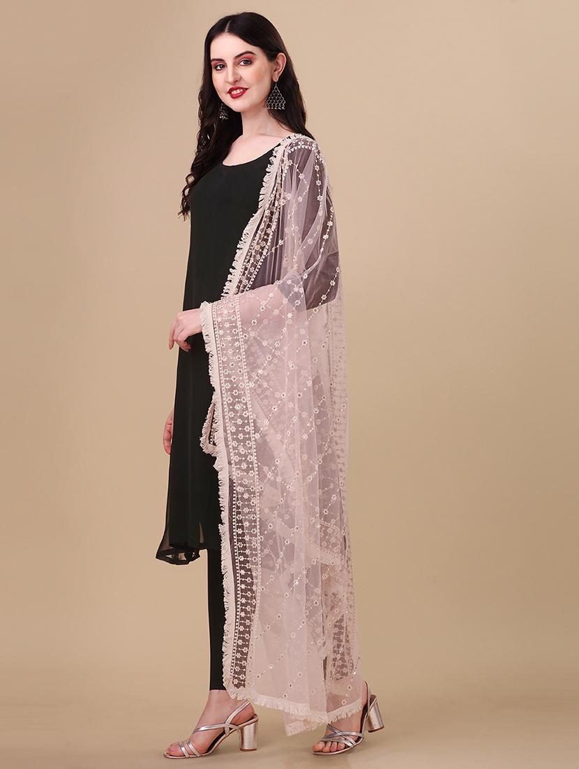 rosewater solid with work dupatta - 20502787 -  Standard Image - 1