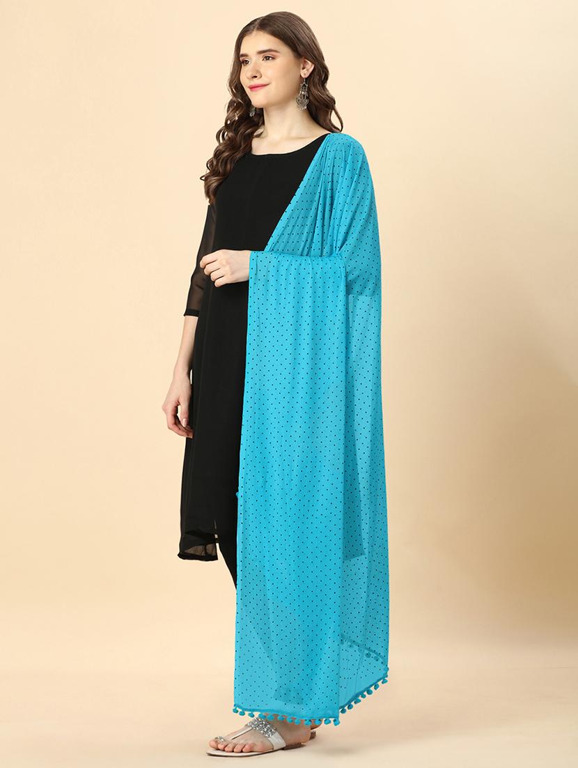 light blue polka dot printed dupatta - 20502792 - Standard Image - 1