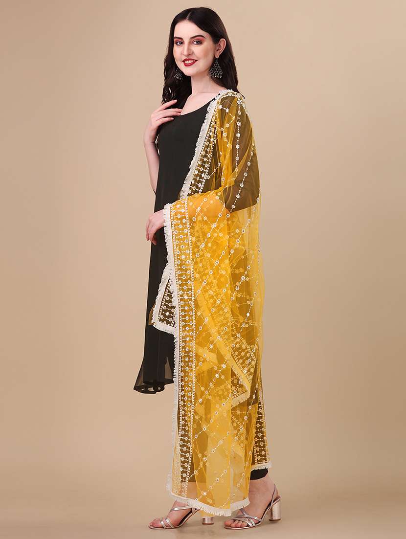 yellow solid with work dupatta - 20502795 - Standard Image - 1