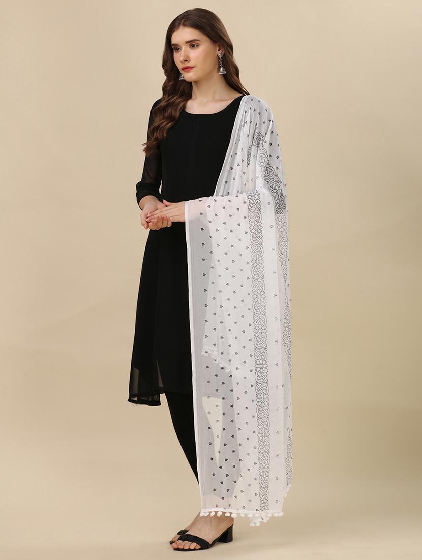 white printed dupatta - 20502799 - Standard Image - 1