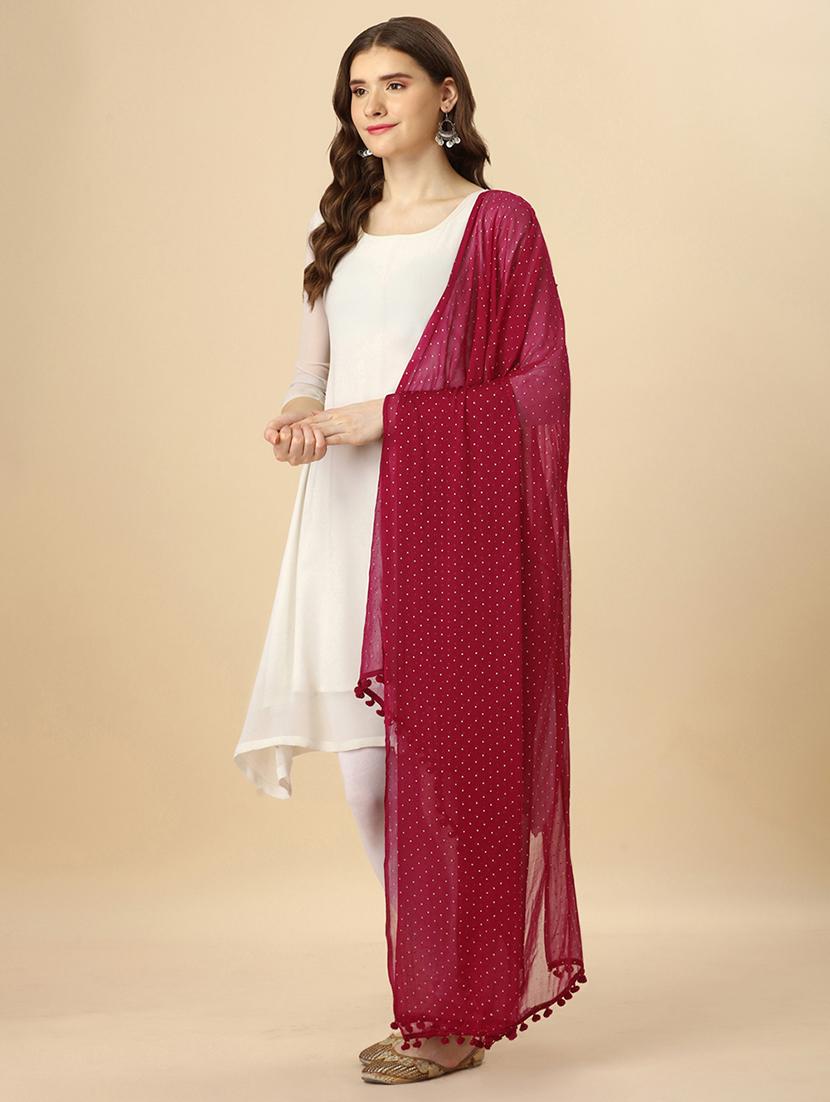maroon polka dot printed dupatta - 20502801 - Standard Image - 1