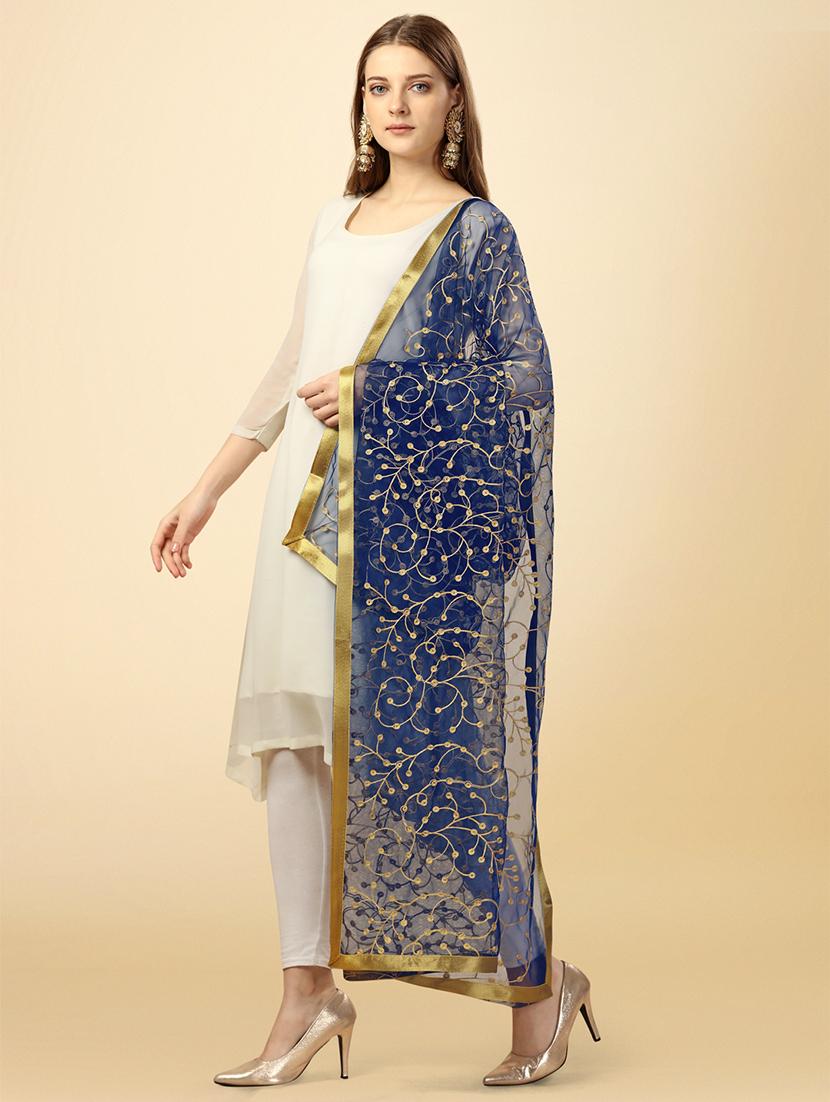 blue solid with work dupatta - 20502816 - Standard Image - 1