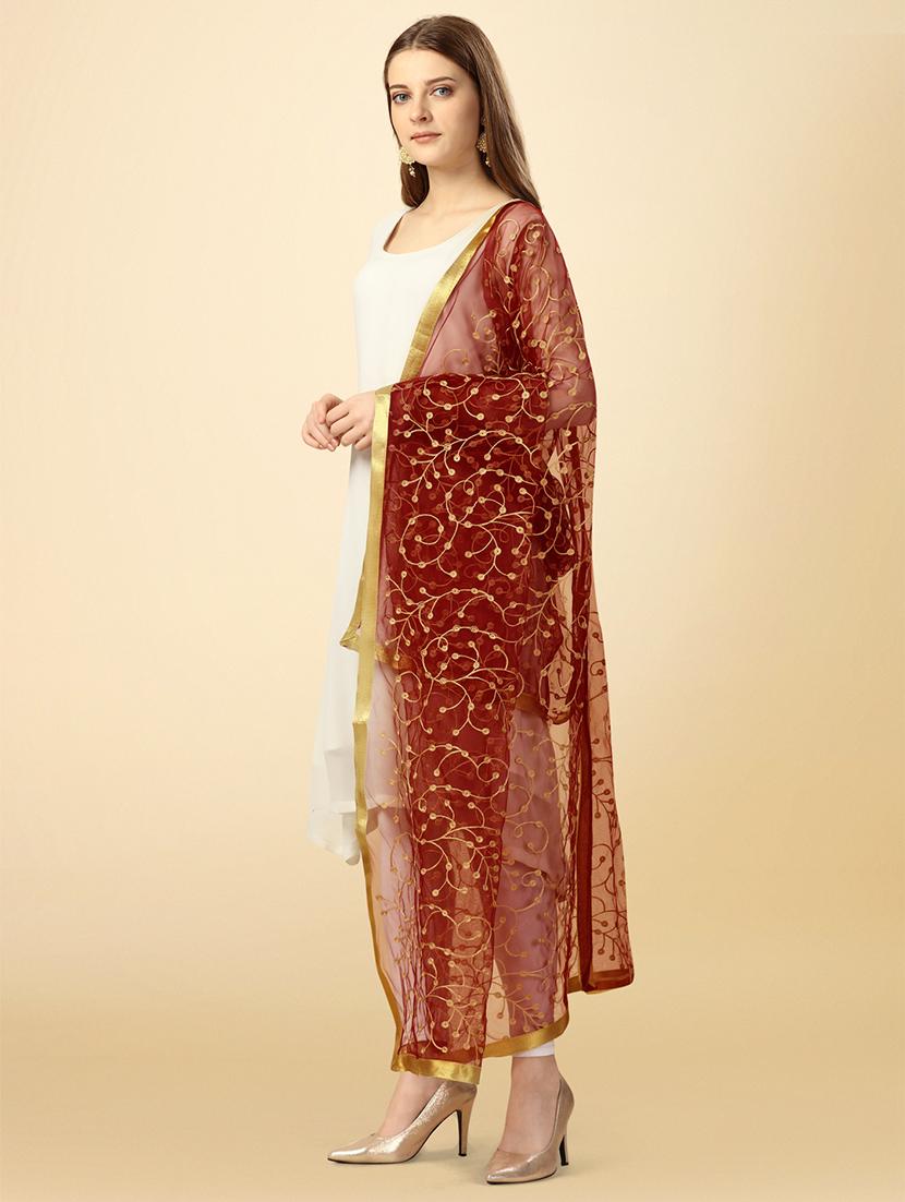 maroon solid with work dupatta - 20502822 -  Standard Image - 1