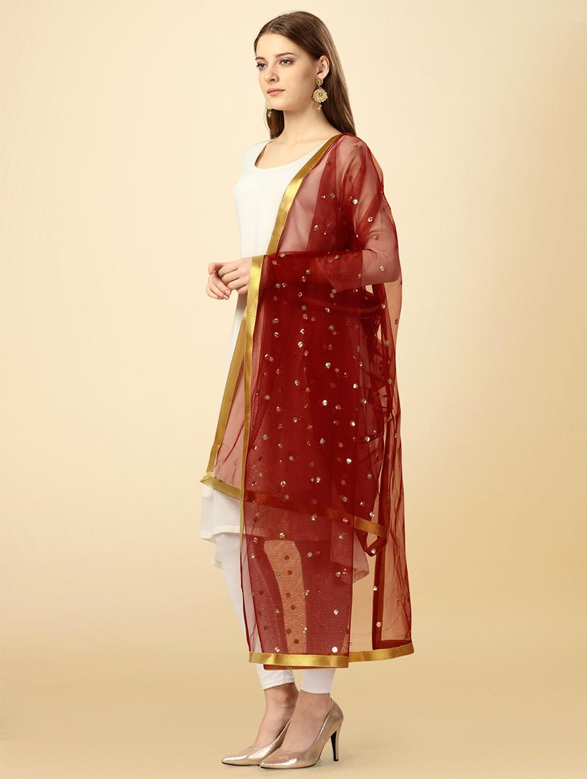 maroon solid with work dupatta - 20502829 - Standard Image - 1