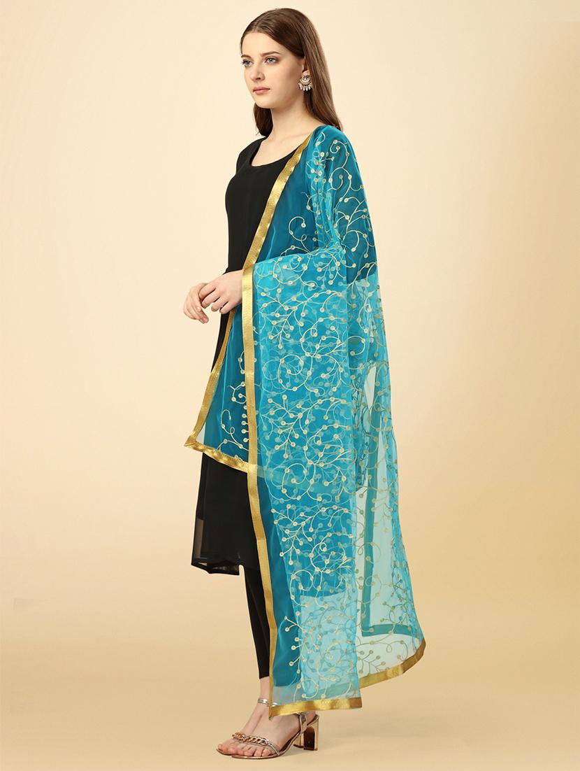 turquoise solid with work dupatta - 20502833 -  Standard Image - 1