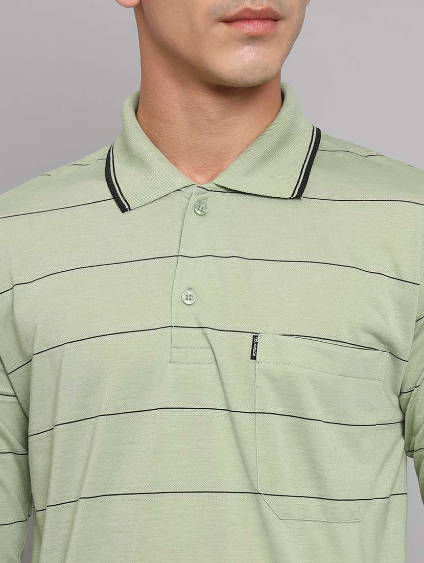 men striped neo mint cotton long sleeves polo t-shirt - 20502864 -  Standard Image - 4