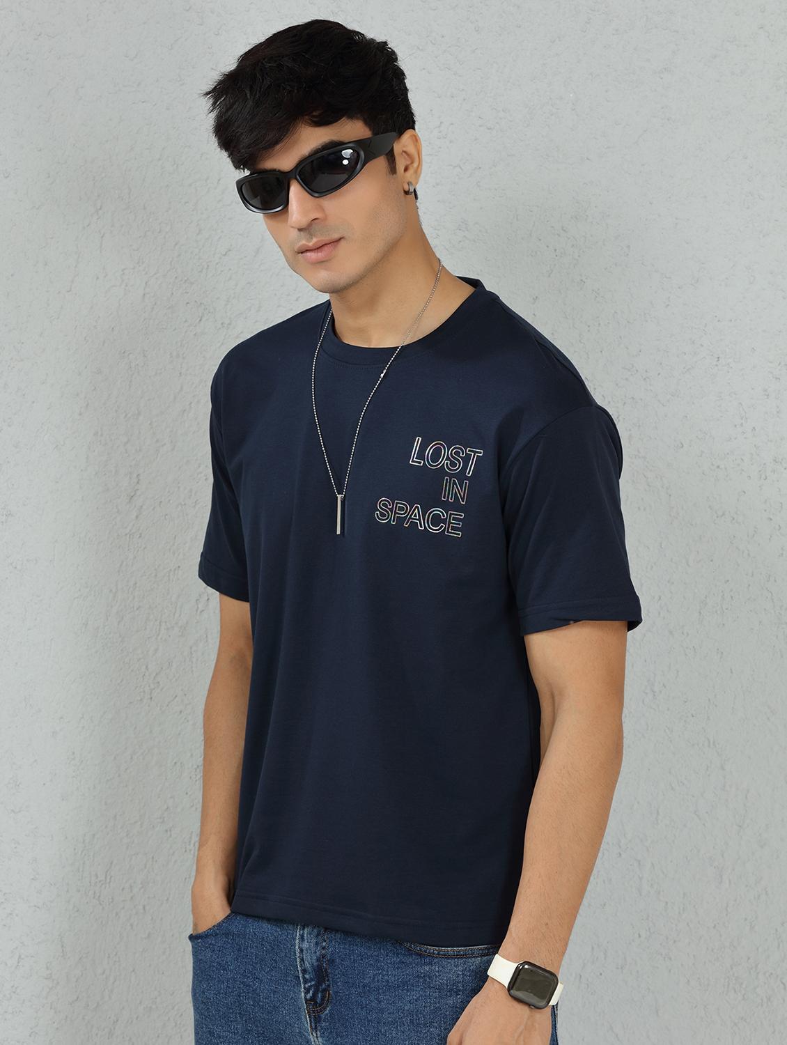 men graphic printed navy blue back print t-shirt - 20502948 - Standard Image - 1