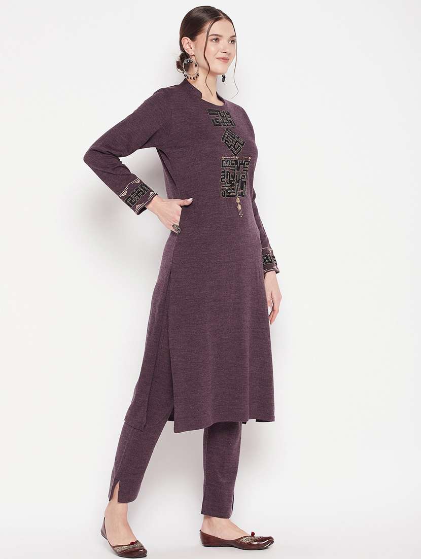 purple long sleeve kurta pant set - 20506612 -  Standard Image - 1