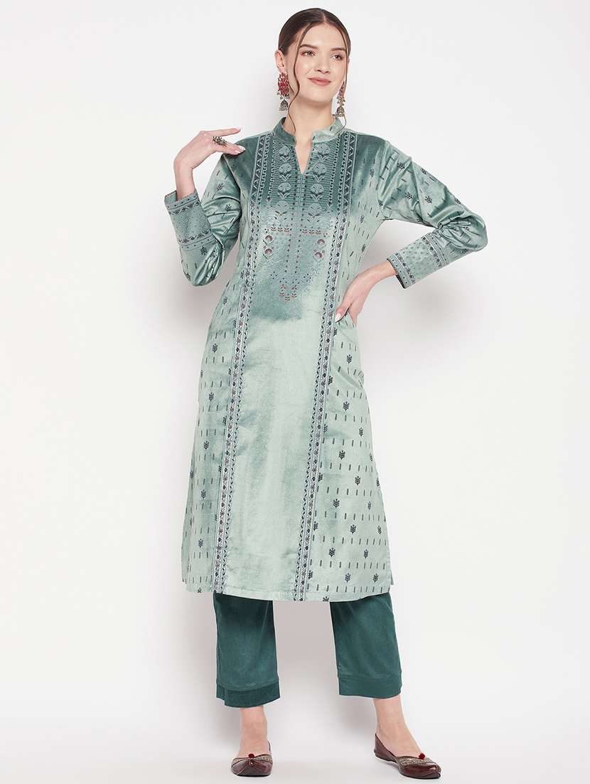 women long sleeve woollen kurta pant set