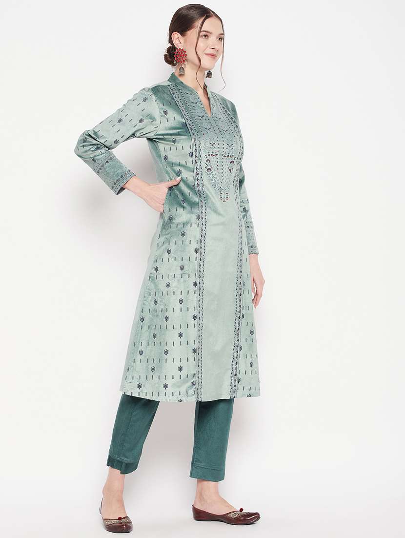 women long sleeve woollen kurta pant set - 20506614 - Standard Image - 1
