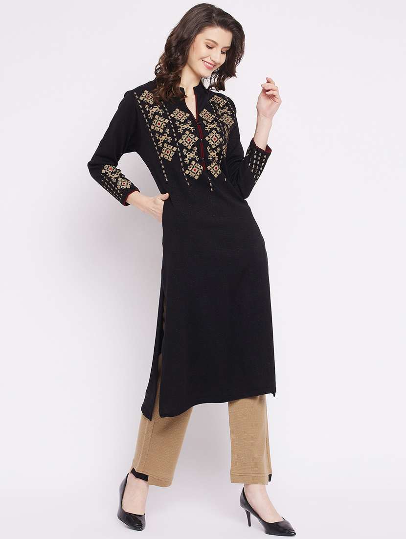 women black mandarin neck kurta pant set - 20506635 -  Standard Image - 1
