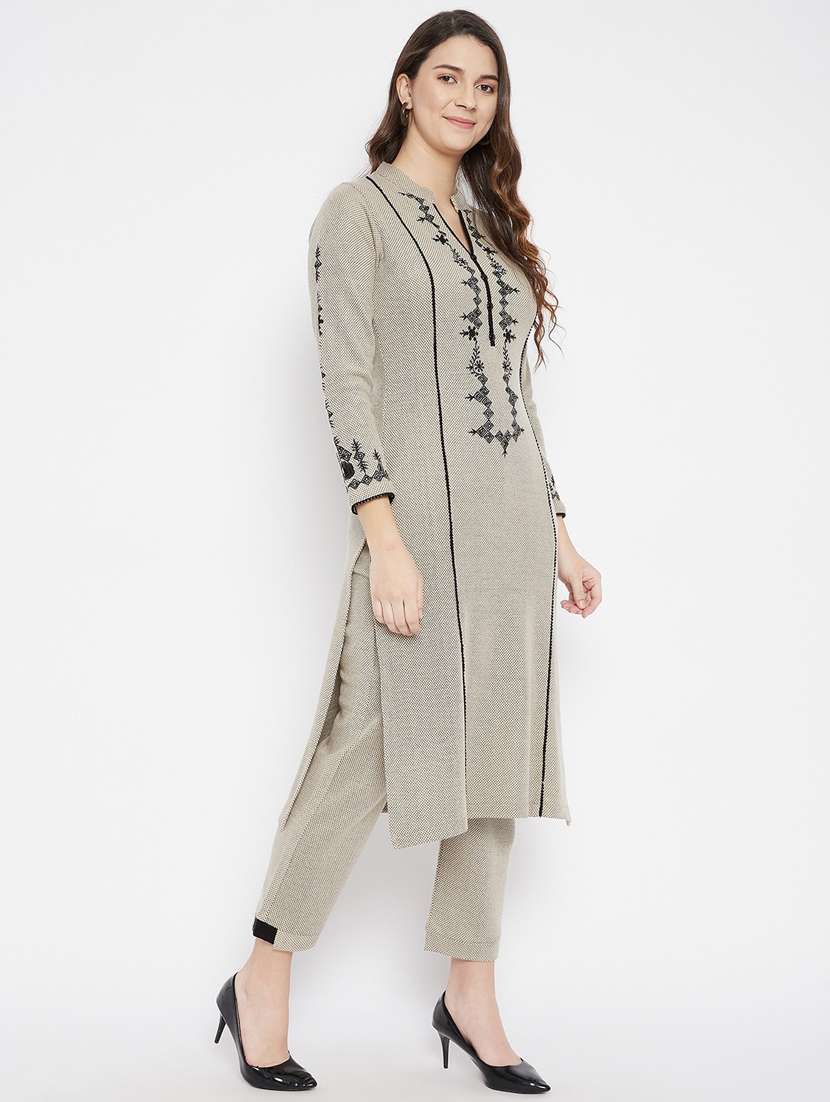 women long sleeve woollen kurta pant set - 20506638 -  Standard Image - 1