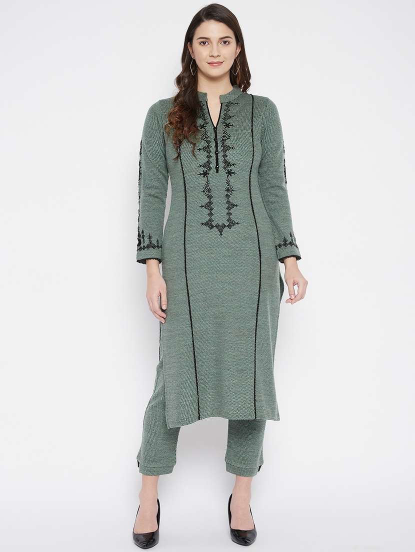 women long sleeve woollen kurta pant set