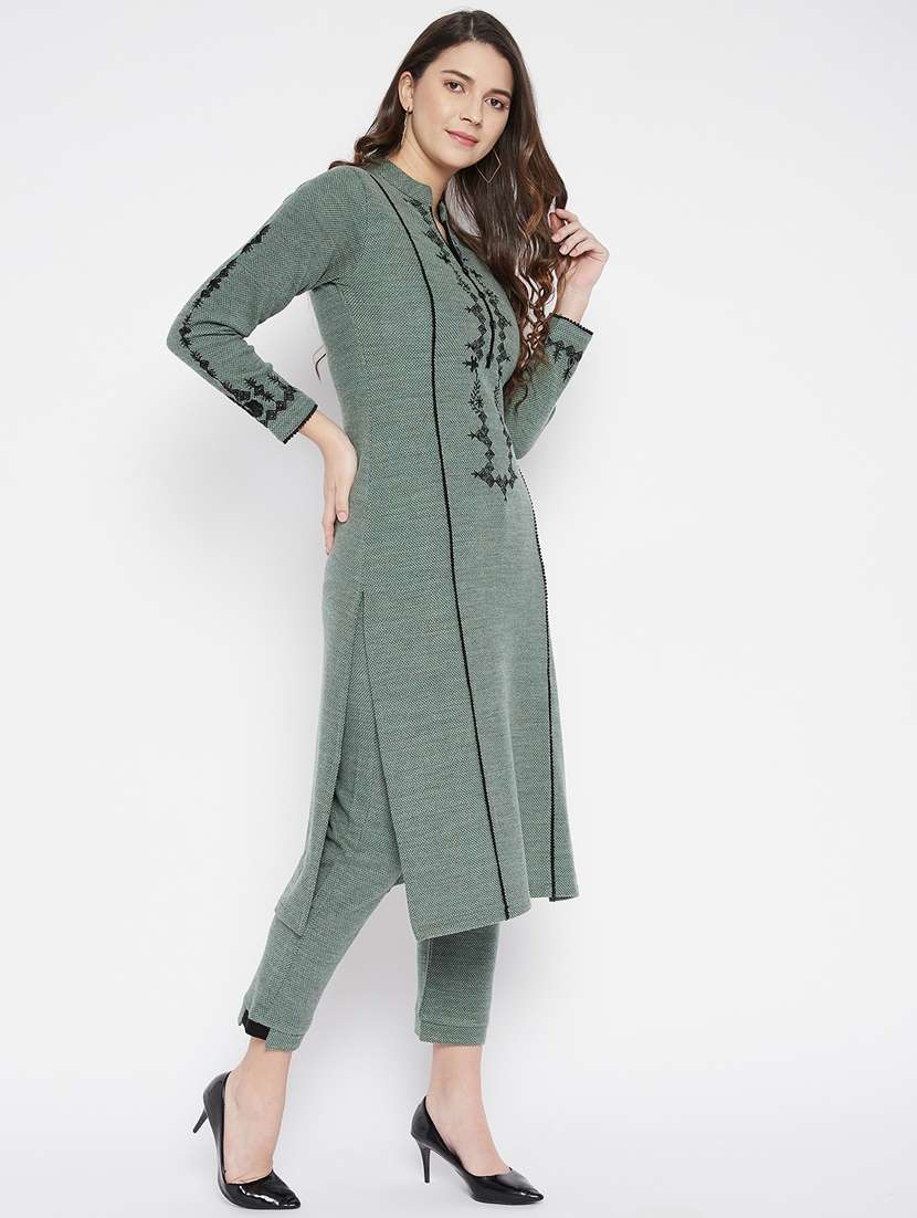women long sleeve woollen kurta pant set - 20506639 -  Standard Image - 1