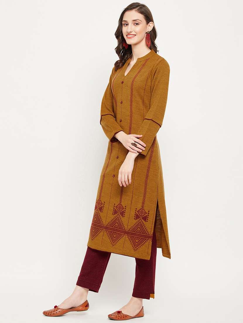 mustard long sleeve kurta pant set - 20506674 -  Standard Image - 1
