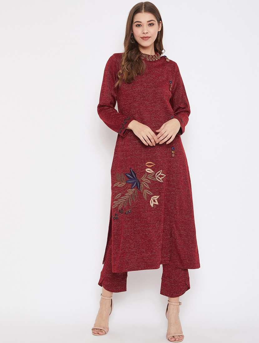 women long sleeve woollen kurta pant set - 20506690 -  Standard Image - 1