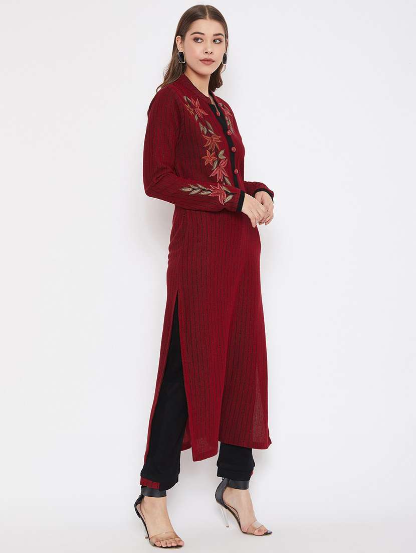 maroon long sleeve kurta pant set - 20506700 -  Standard Image - 1