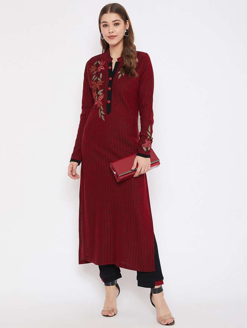 maroon long sleeve kurta pant set - 20506700 -  Standard Image - 4