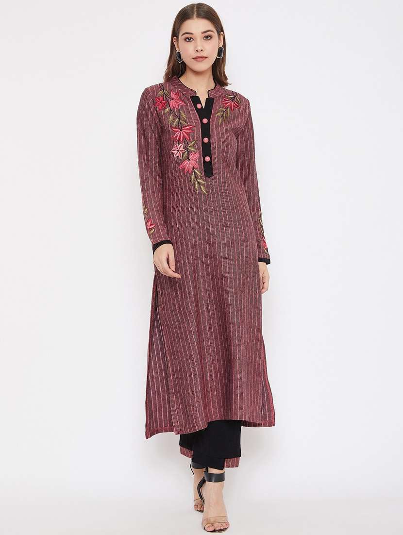 women long sleeve woollen kurta pant set - 20506702 -  Standard Image - 1