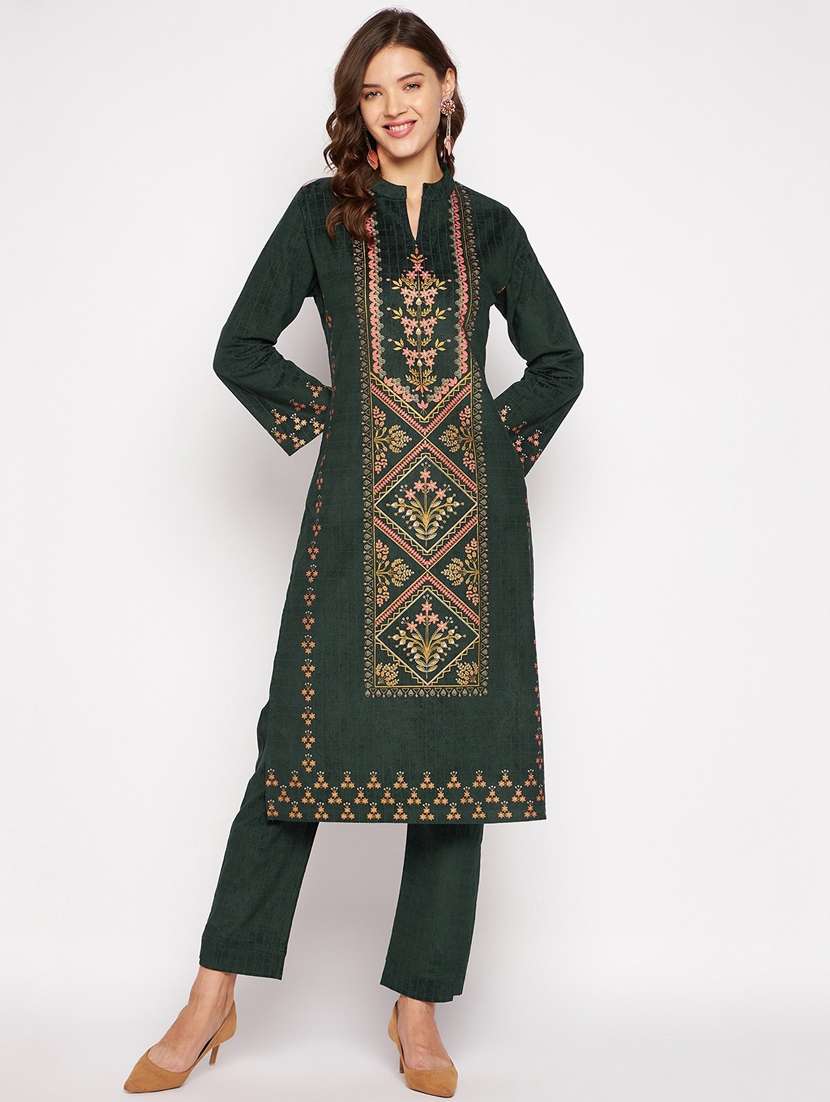 women long sleeve woollen kurta pant set