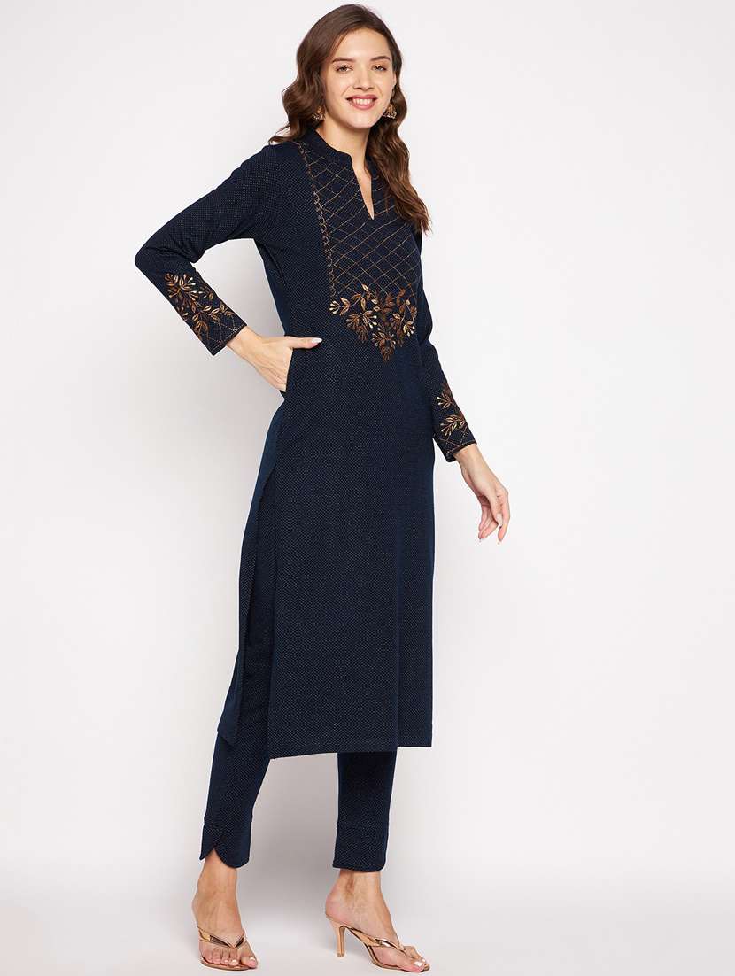 women long sleeve woollen kurta pant set - 20506716 -  Standard Image - 1