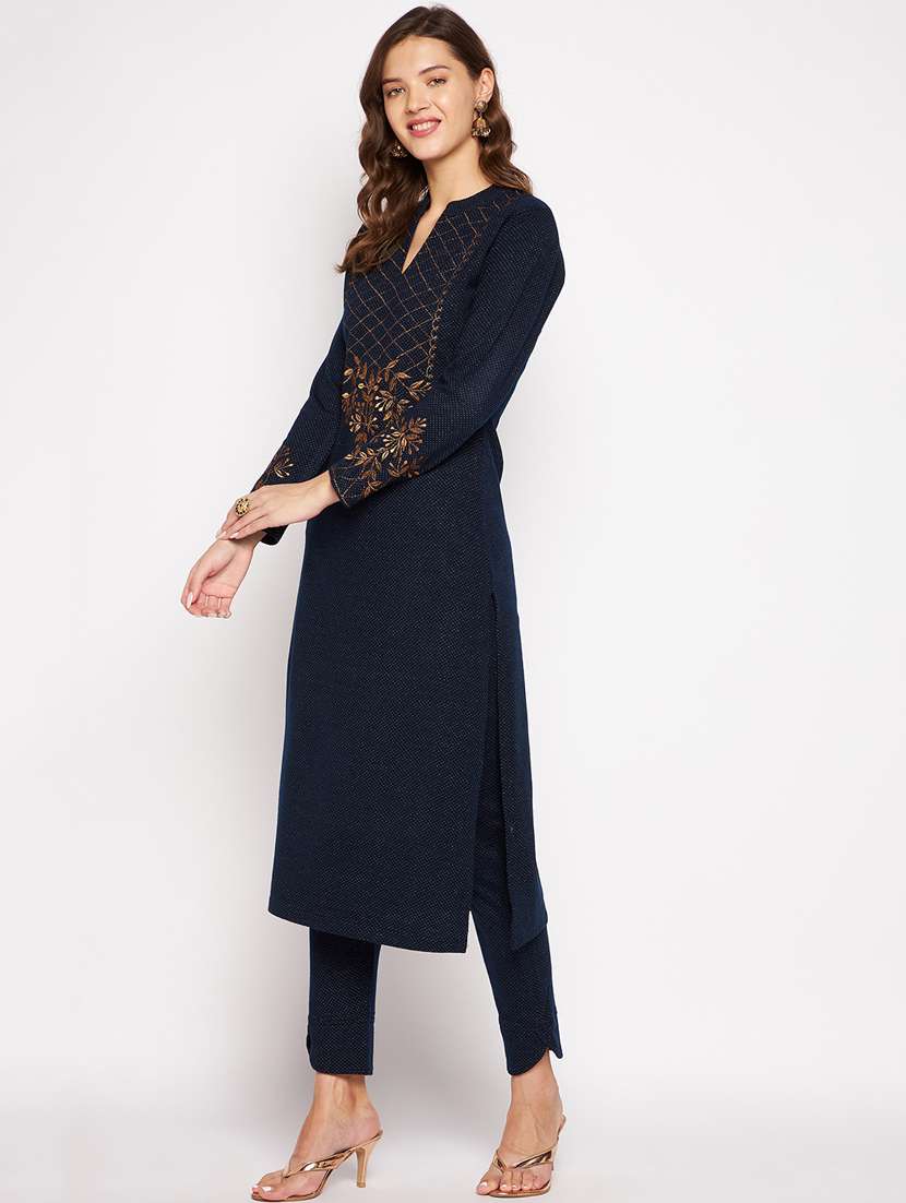 women long sleeve woollen kurta pant set - 20506720 - Standard Image - 1