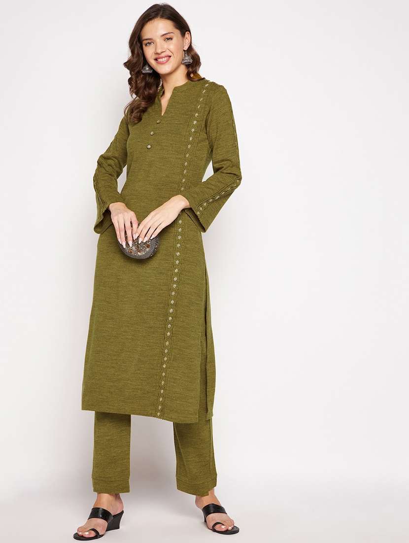 women long sleeve woollen kurta pant set