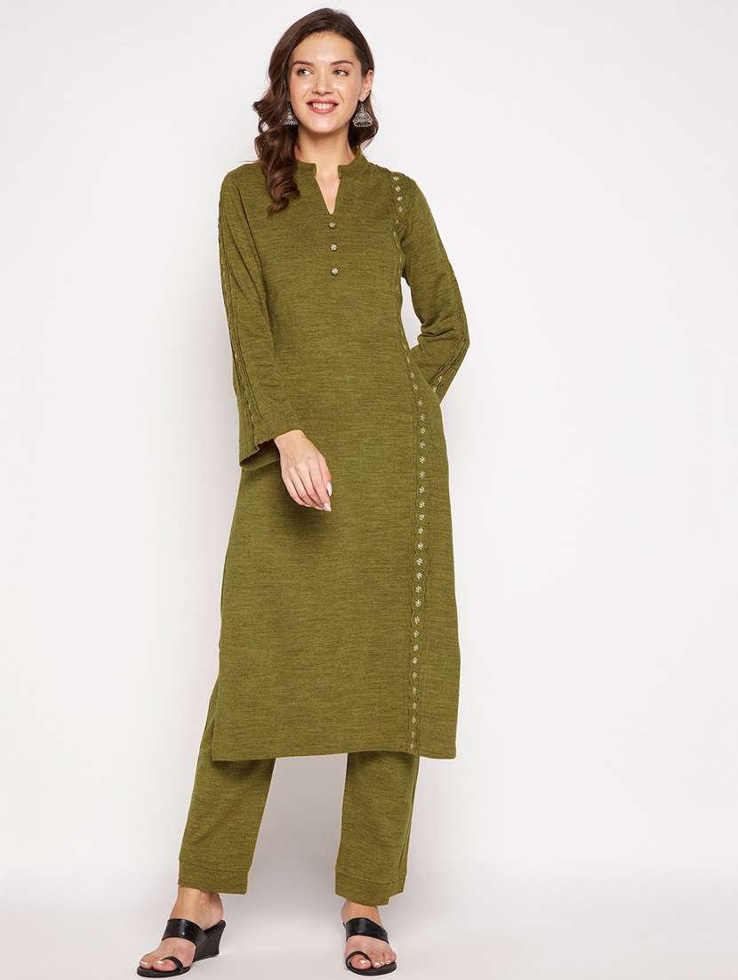women long sleeve woollen kurta pant set - 20506727 - Standard Image - 1