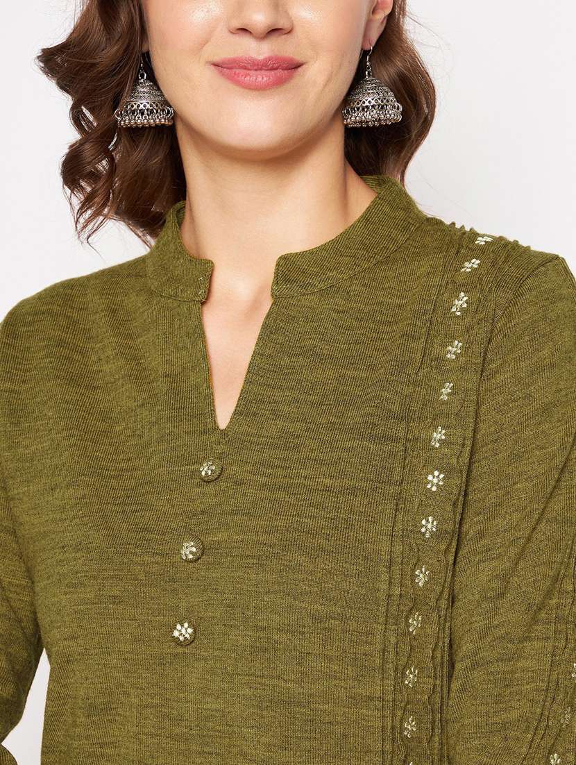 women long sleeve woollen kurta pant set - 20506727 - Standard Image - 4