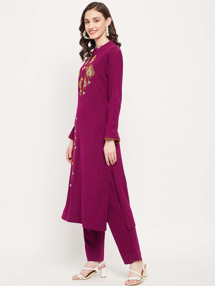 women long sleeve woollen kurta pant set - 20506728 - Standard Image - 1
